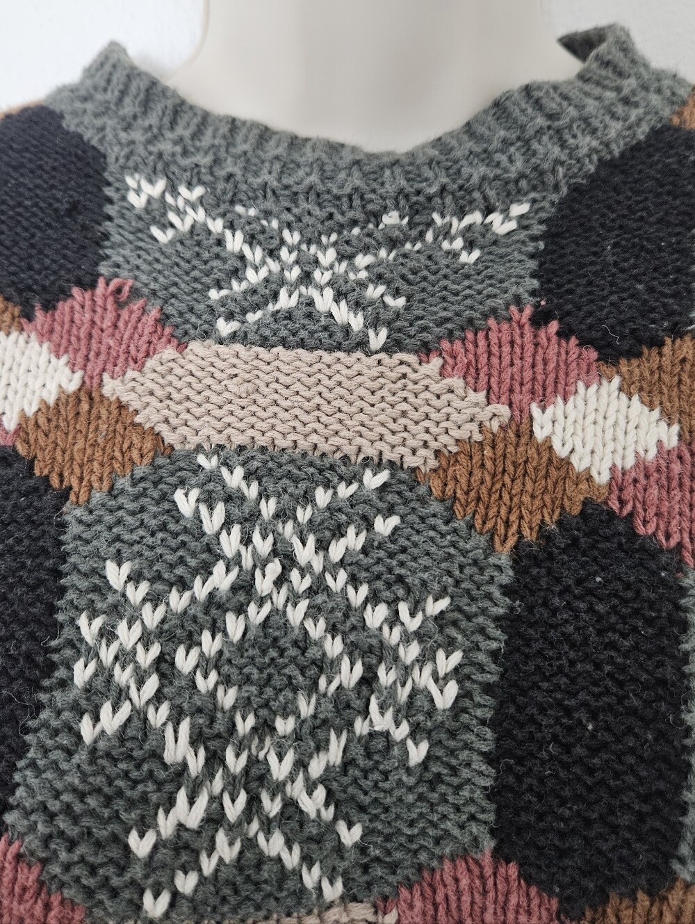 vintage 90s cottage grunge chunky knit granny patchwork sweater y2k boho sweater - Picture 3 of 7